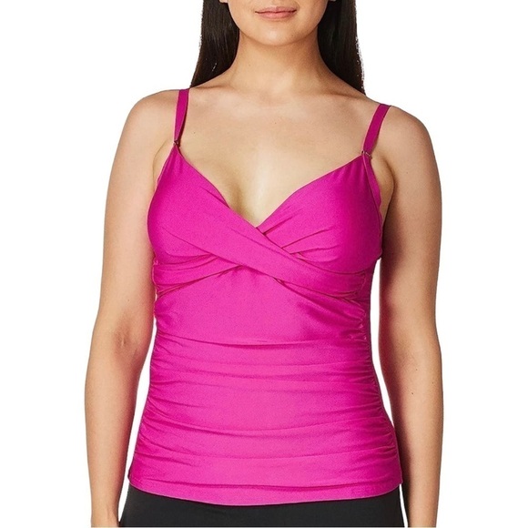 NWT Calvin Klein Swimwear Small Ruched Hot Pink Tankini Top - Picture 1 of 7